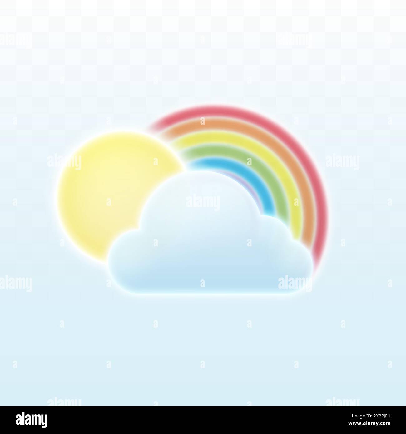 Sun, cloud and rainbow isolated on a light background. Vector illustration. Stock Vector