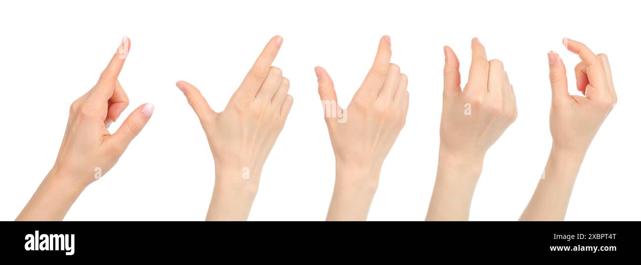 Set of Woman hands with gestures like touching mobile phone screen ...