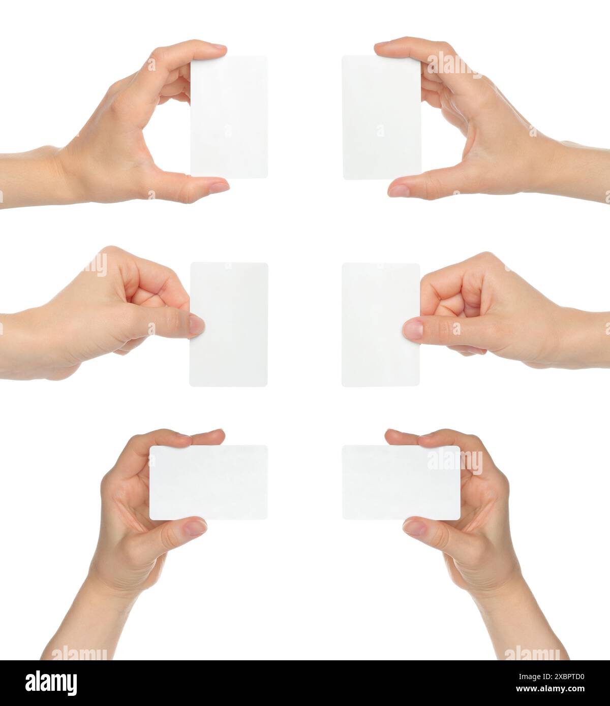 Set of Hands, which holding white blank card, isolated on a transparent ...