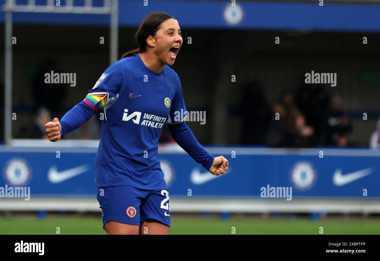 File photo dated 26-11-2023 of Chelsea's Sam Kerr celebrates. Chelsea