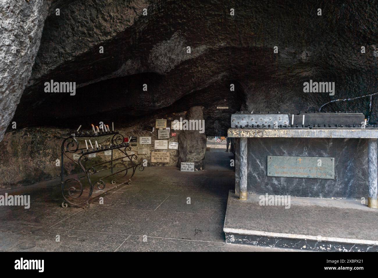 Casablanca, Morocco - 29 March, 2024: replica of the Lourdes Grotto in the Notre Dame de Lourdes church in Casablanca Stock Photo