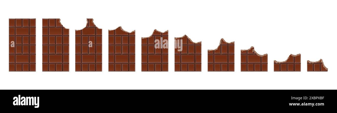 Set of Chocolate Bitten Bars on white background, realistic vector illustration close-up Stock Vector