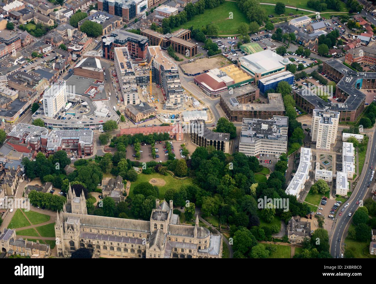 an aerial view of City of Peterborough cathedral , Cambridgeshire ...