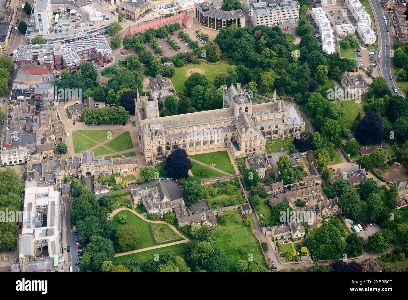 an aerial view of City of Peterborough cathedral , Cambridgeshire ...