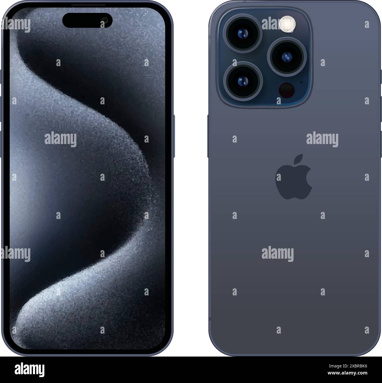 Set of Blue Titanium Apple iPhone 15 Pro mobile phone in different ...