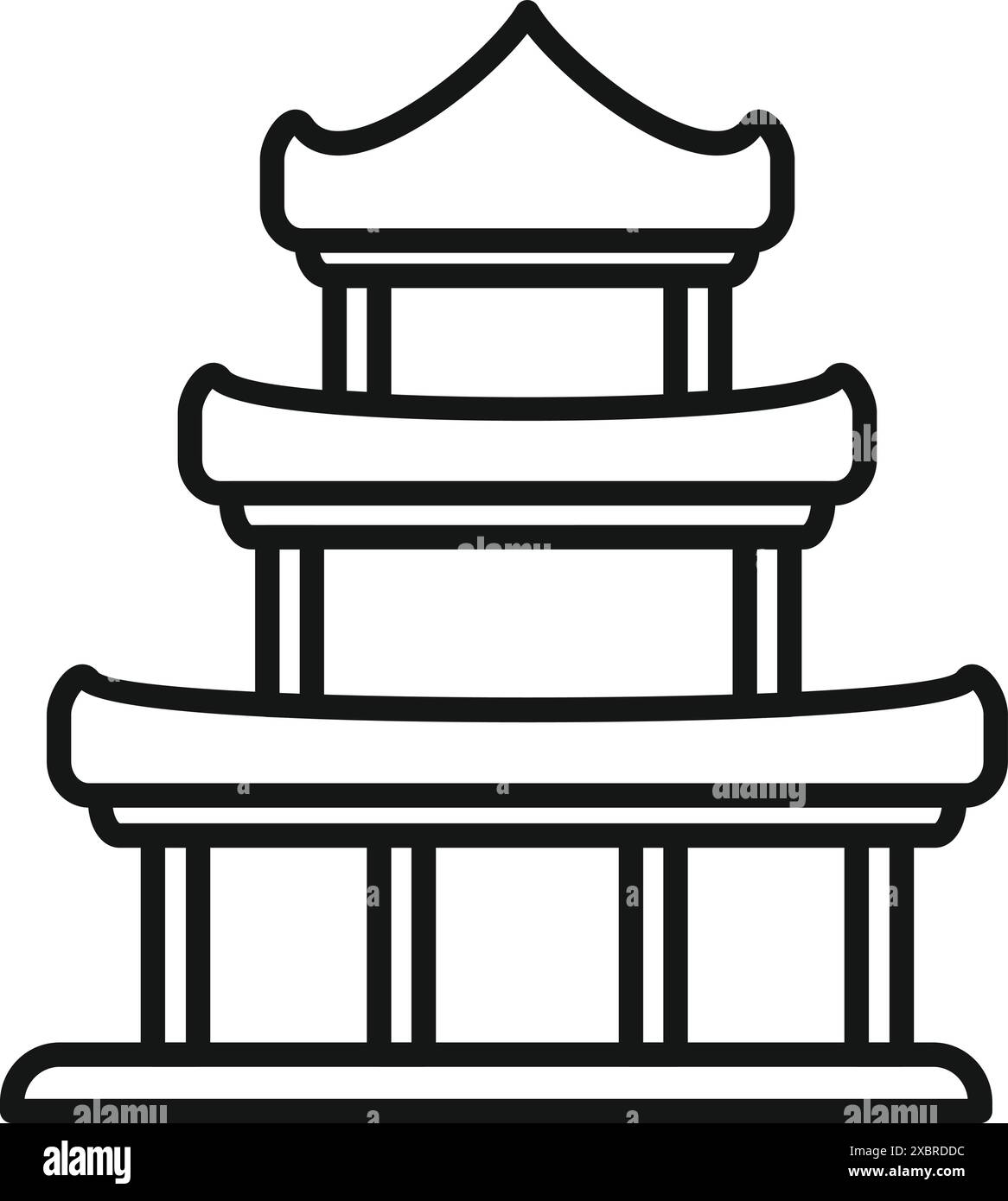 Traditional three tiered pagoda building with curved roof, representing