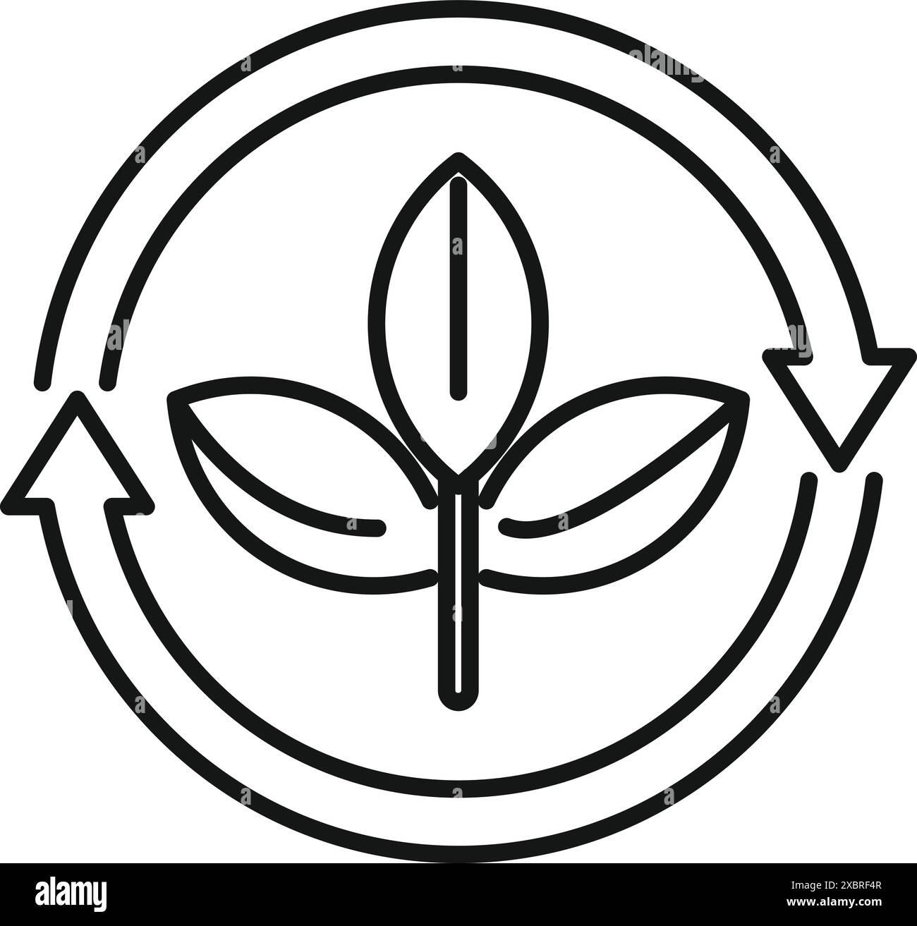 Circular economy concept with plant growing inside arrows, representing