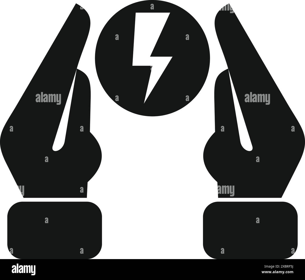 Simple black and white logo of two hands protecting a lightning bolt Stock Vector