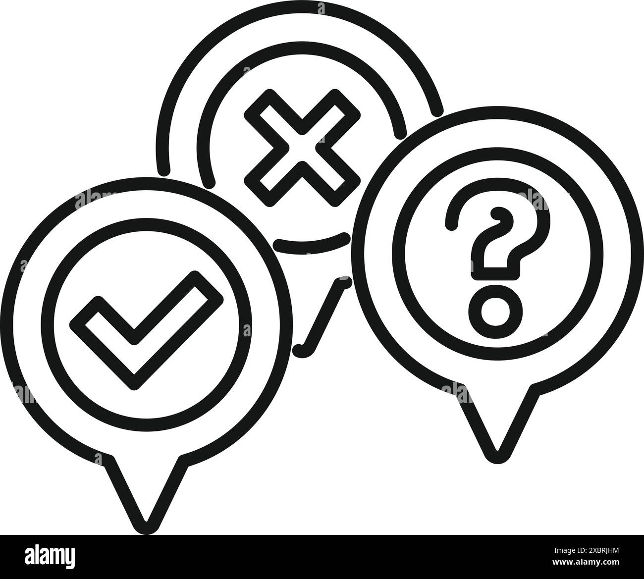 Three speech bubbles showing check mark, cross mark and question mark ...
