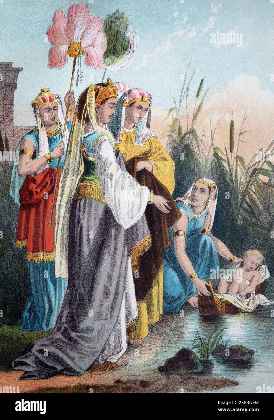 Illustration of Pharaoh's Daughter Finding Moses in the Bullrushes ...