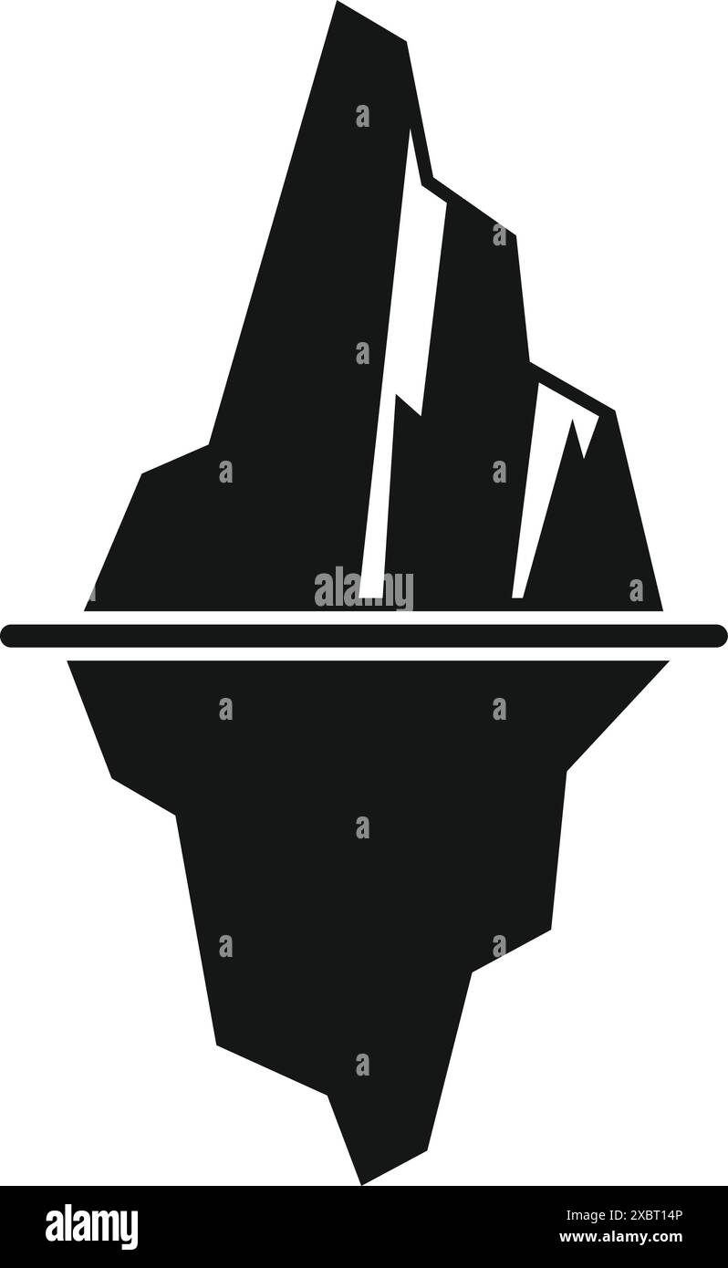 Simple black and white icon of an iceberg floating with a visible and a ...