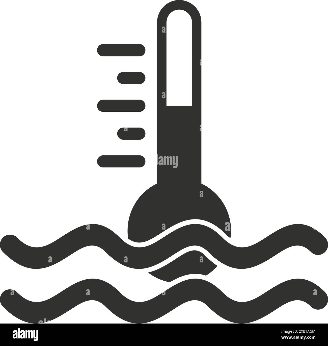 Black and white icon of a thermometer measuring rising water
