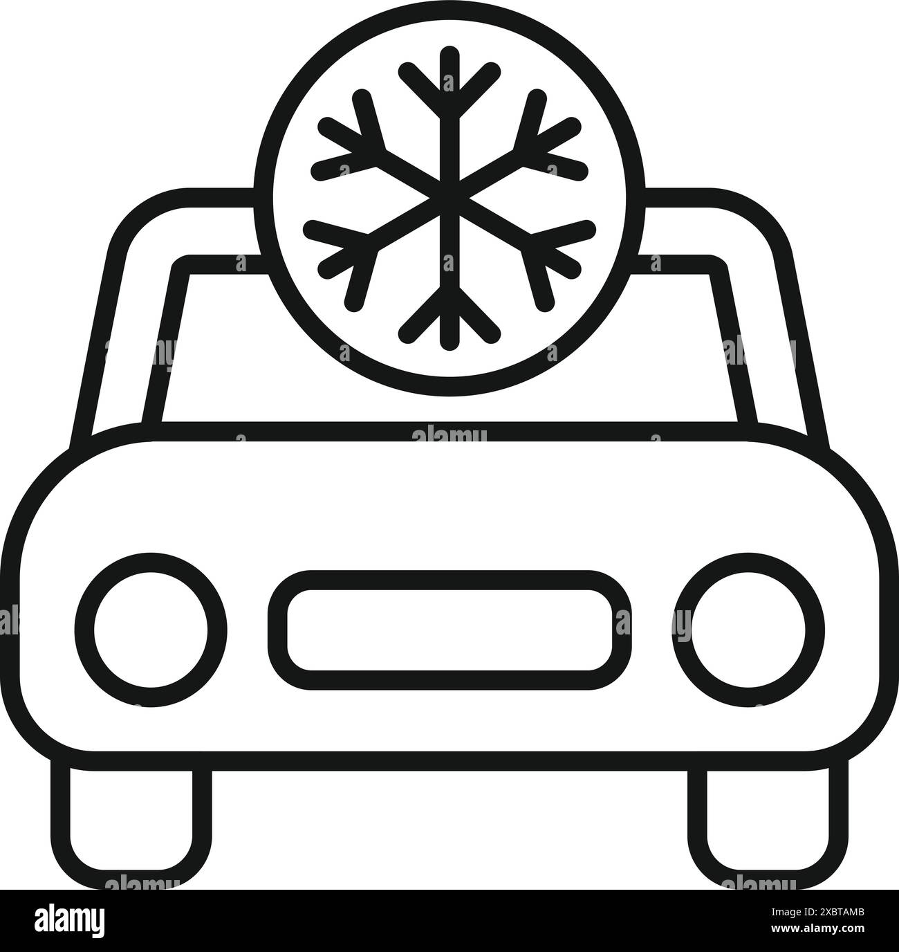 Simple line drawing of a car with a snowflake symbol, representing a ...