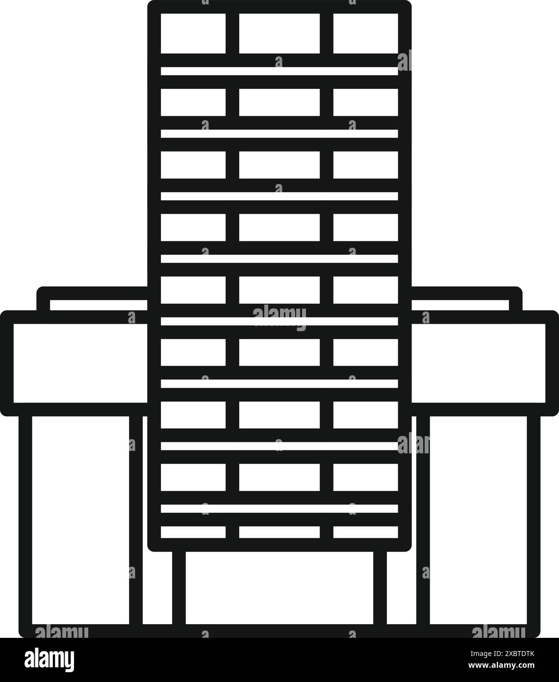 Simple line art icon of a modern building facade with geometric windows ...