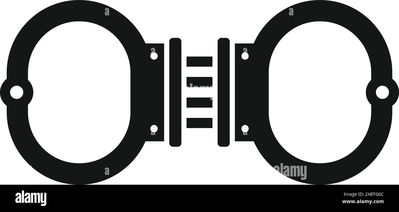 Black silhouette of a pair of handcuffs closed with the typical teeth like locking mechanism Stock Vector