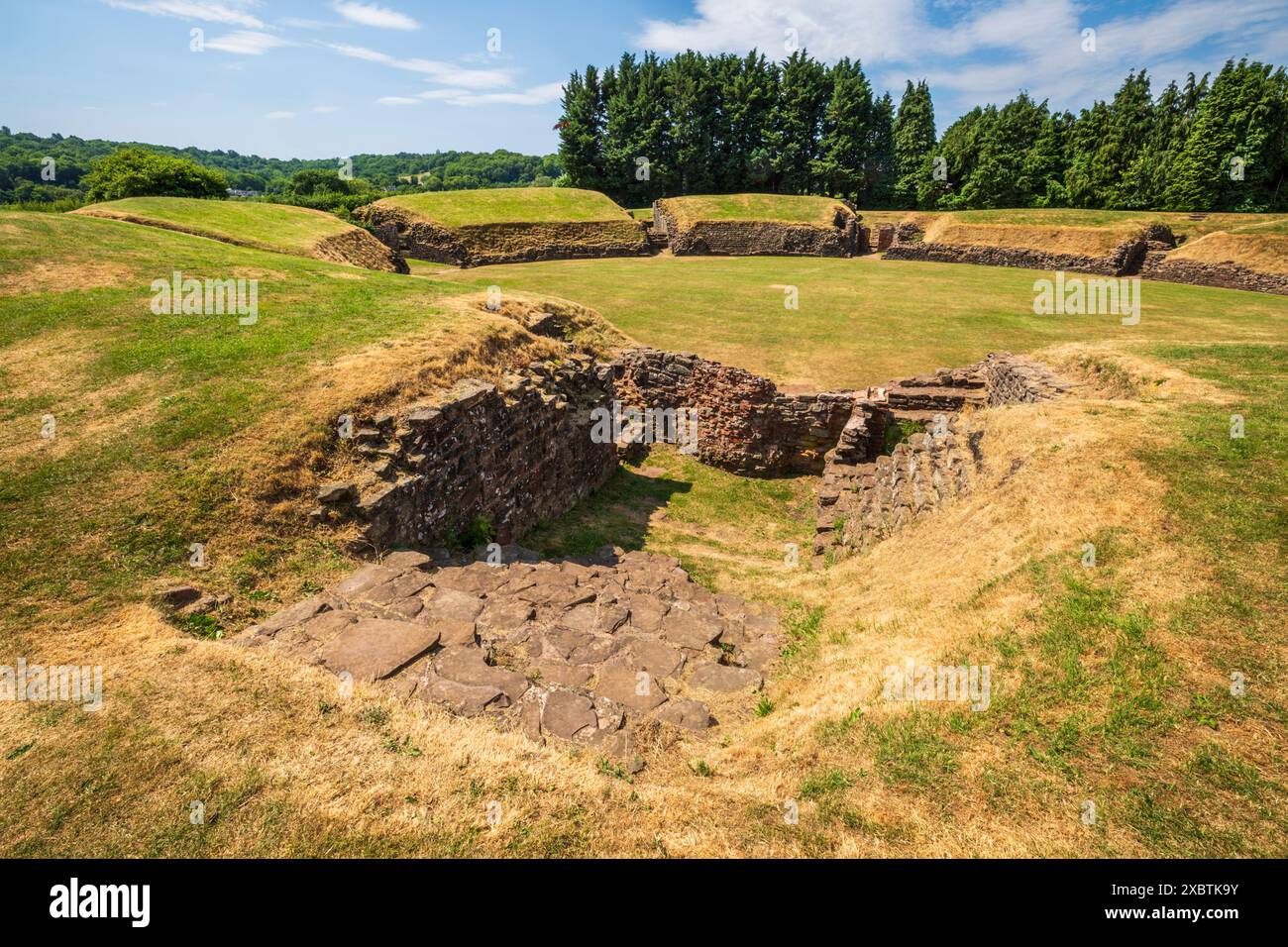 The spectators entrance to the Roman Amphitheatre at Caerleon, Wales Stock Photo