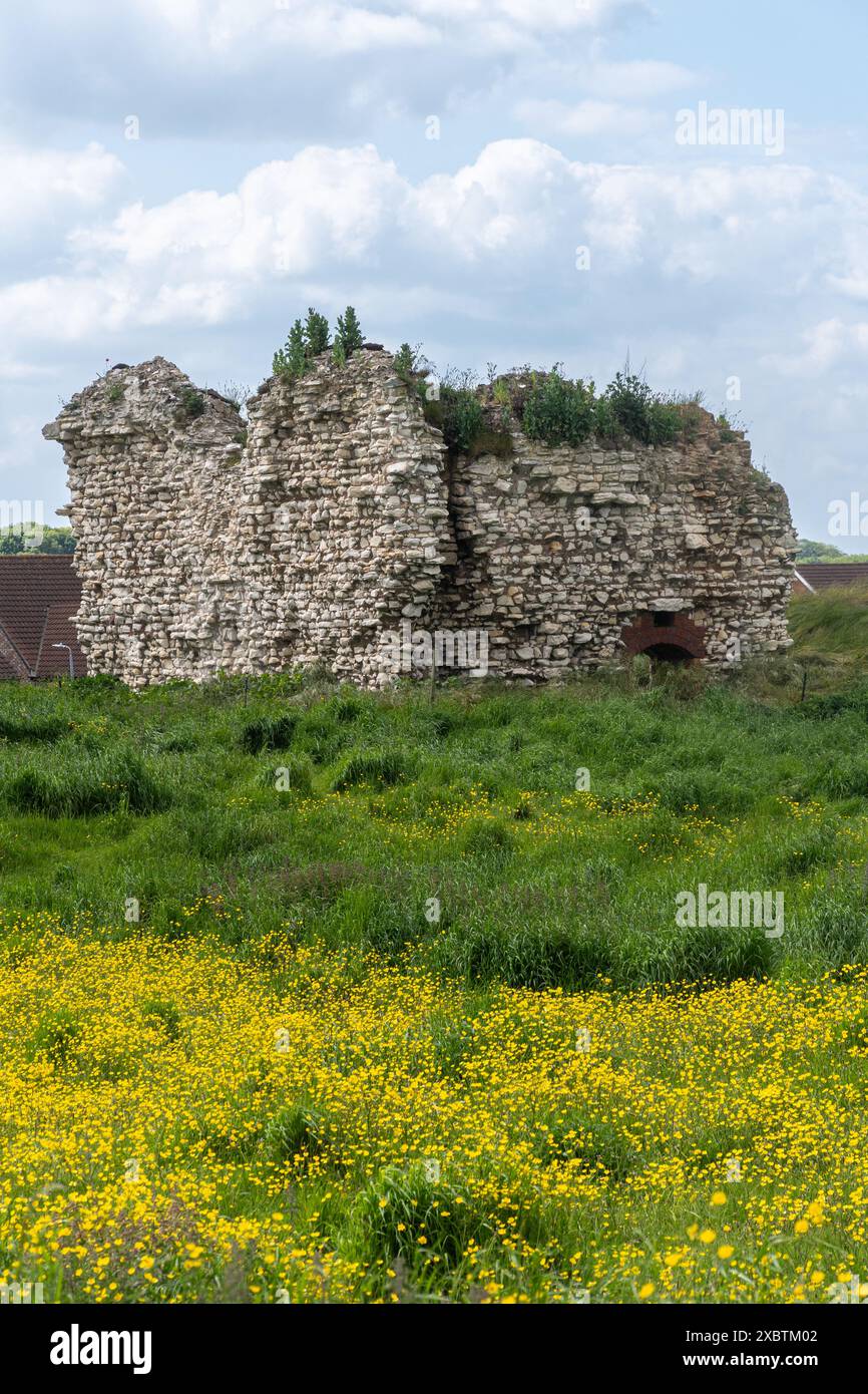 Historic ruins of the tower from Flamborough Castle, East Riding of Yorkshire, England, UK Stock Photo