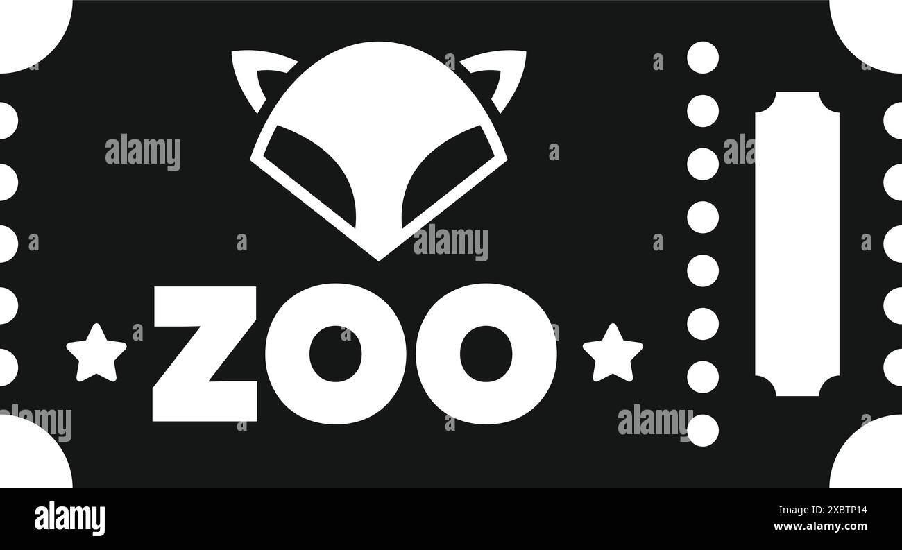 Black and white icon of a zoo ticket granting entry to a wildlife park