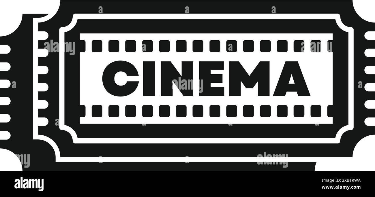 Simple black and white icon of a cinema ticket granting admission to a ...