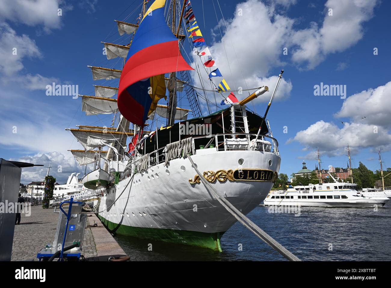 Stockholm, Sweden. 13th June, 2024. Sweden's Prime Minister Ulf Kristersson received Colombian President Gustavo Petro in Stockholm, Sweden on Thursday 13 June 2024. They met aboard the Colombian navy's flagship ARC Gloria, which docked at the Skeppsbron during the president's visit to Sweden, for bilateral discussions and signed a bilateral partnership.Photo: Anders Wiklund/TT/Code 10040 Credit: TT News Agency/Alamy Live News Stock Photo