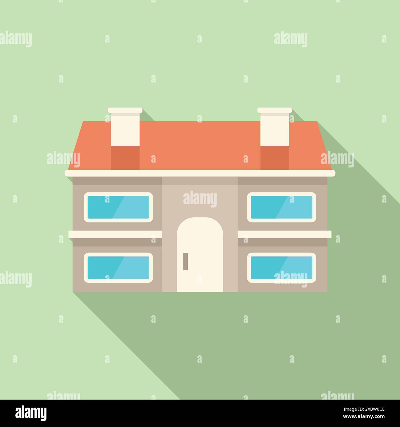 Simple, flat design illustration of a two storey building with a red ...