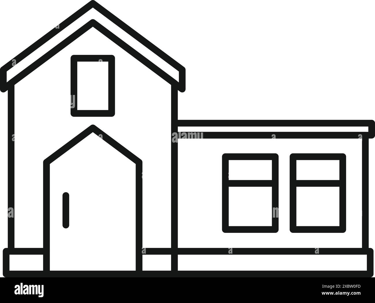 Simple black and white line drawing of a modern suburban house facade ...