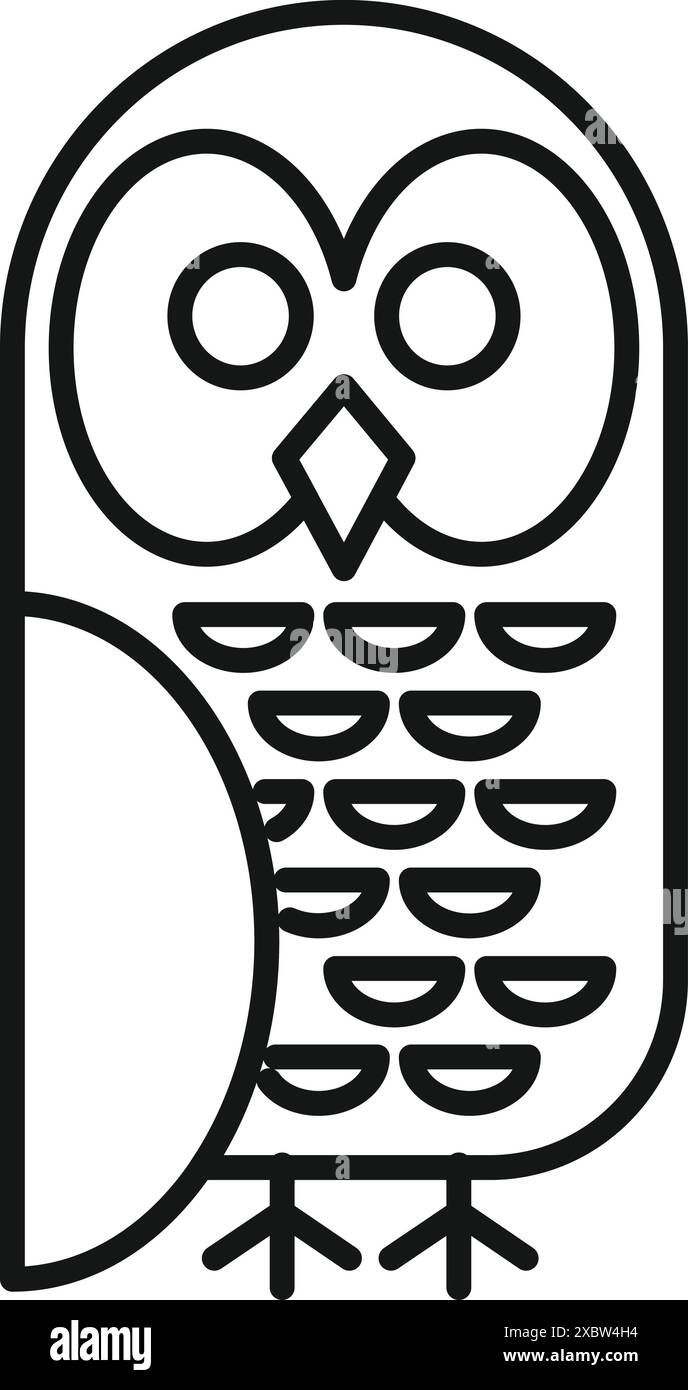 Minimalist line art icon logo of an owl standing watching with big eyes Stock Vector