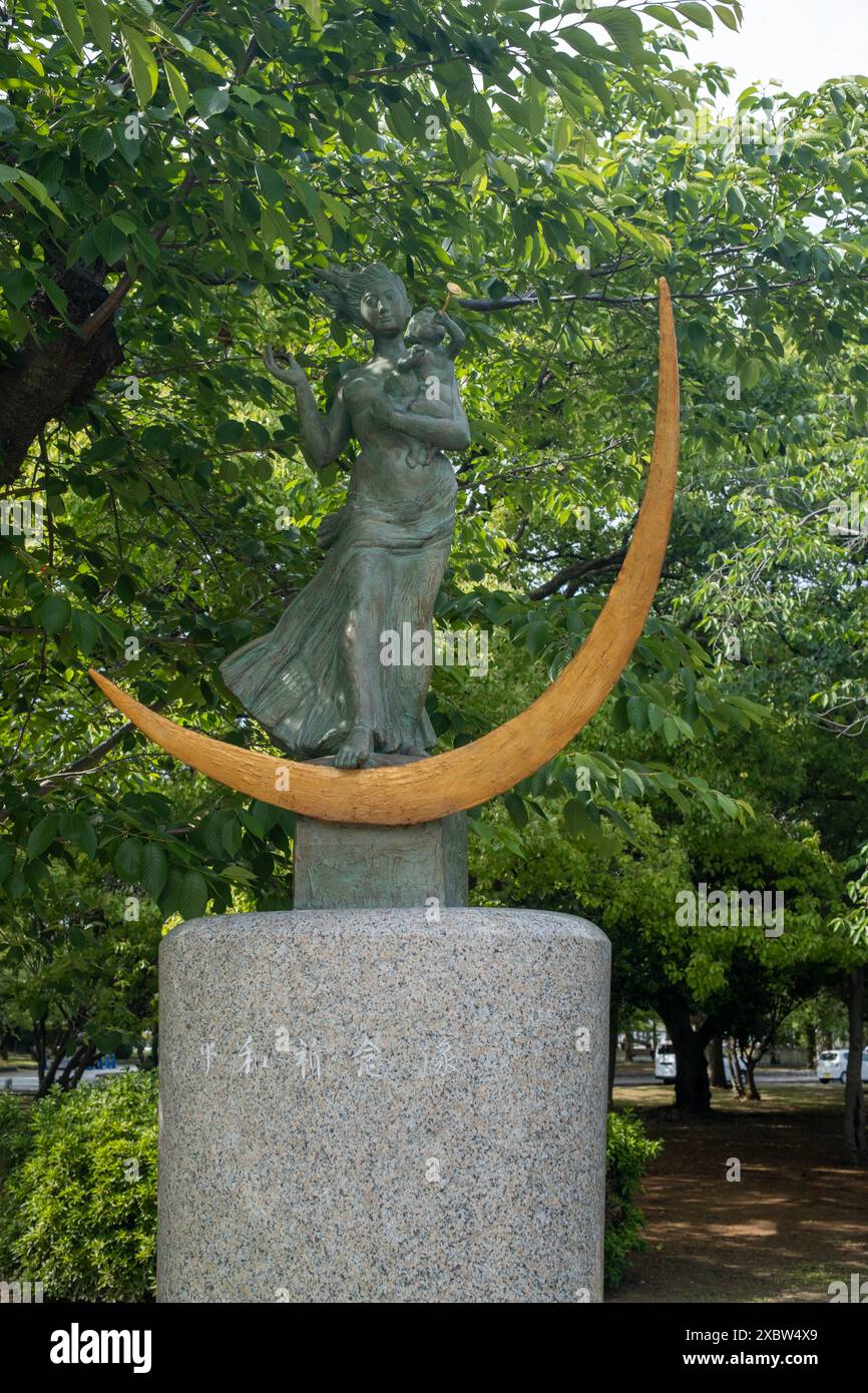 Statue of a prayer for peace in the peace memorial park in hiroshima