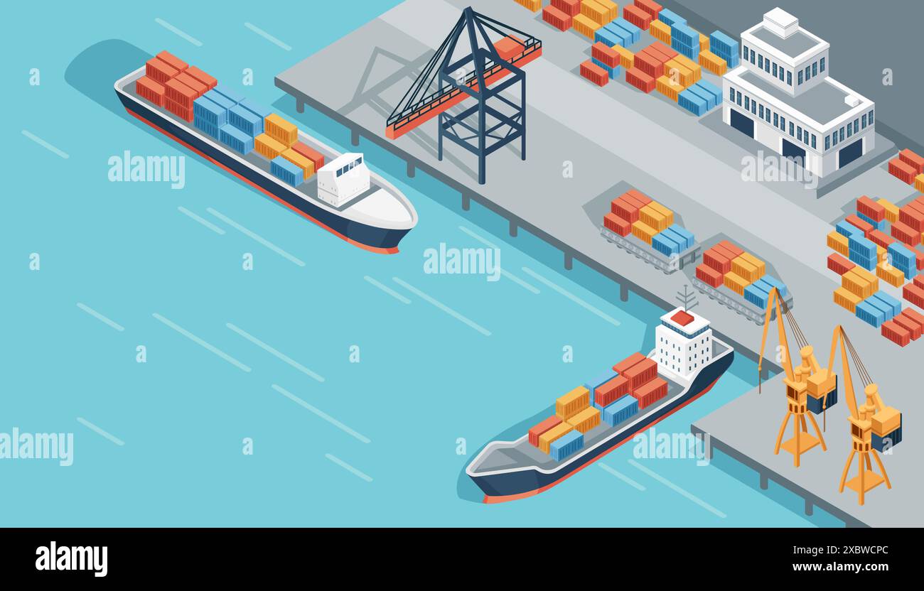 Marine terminal with cargo ships and cargo crane freight forwarding ...