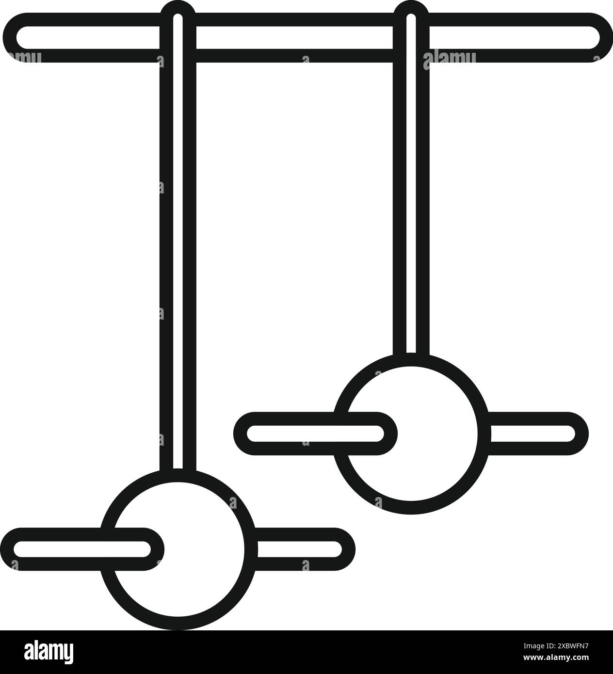 Line art icon of two toys hanging from a baby's mobile, perfect for