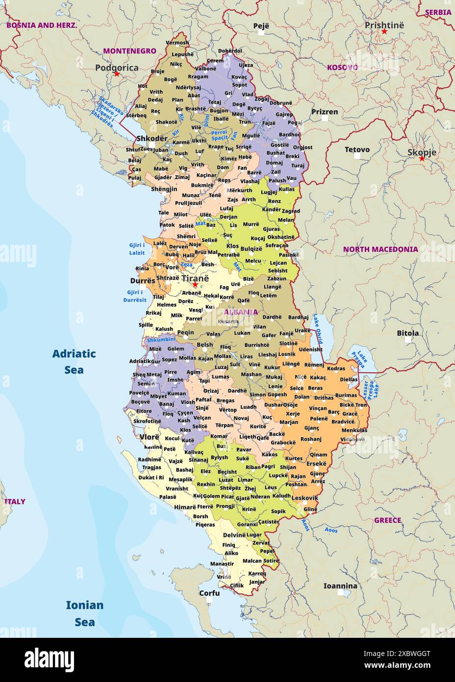 Detailed Political Vector Map Of Albania Stock Vector Image Art Alamy