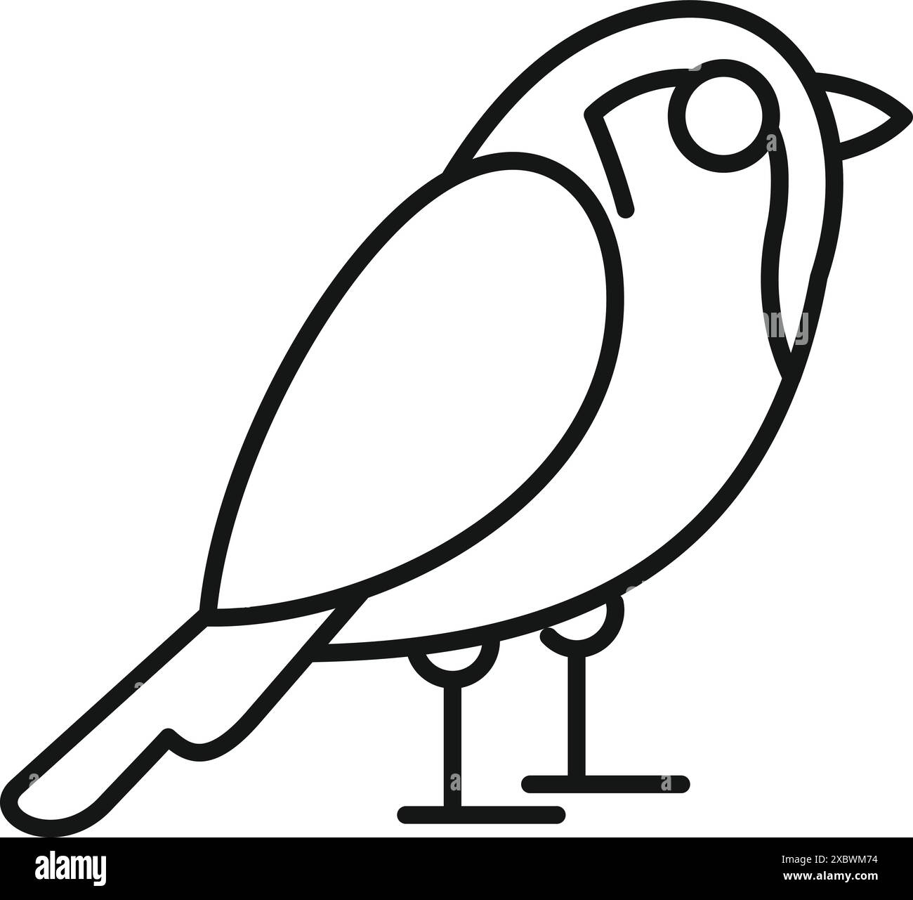 Minimalist line art icon of a small bird standing in side view Stock