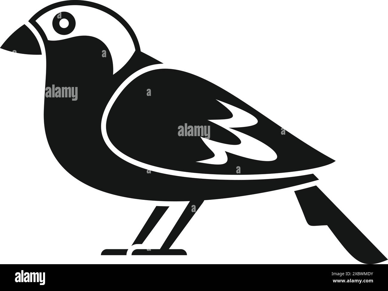 Simple icon of a little bird standing, stylized black and white drawing ...