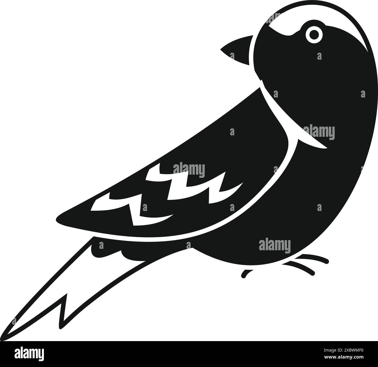Simple black and white illustration of a small bird standing in profile