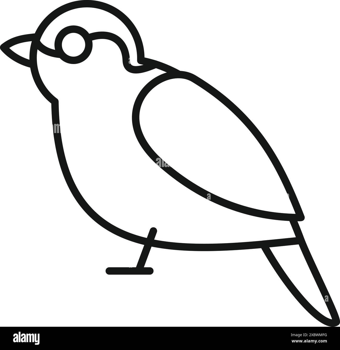 Minimalist line art icon of a small bird standing, side view Stock