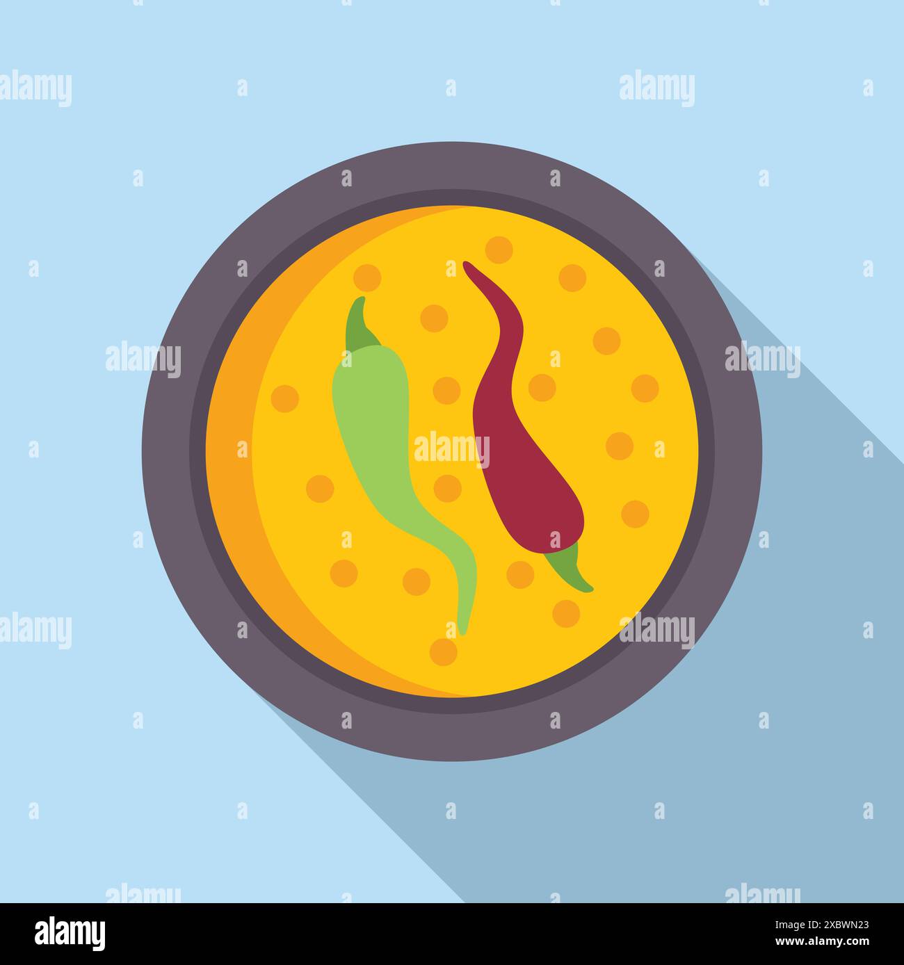 Spicy chili peppers seasoning yellow lentil dhal curry dish Stock ...