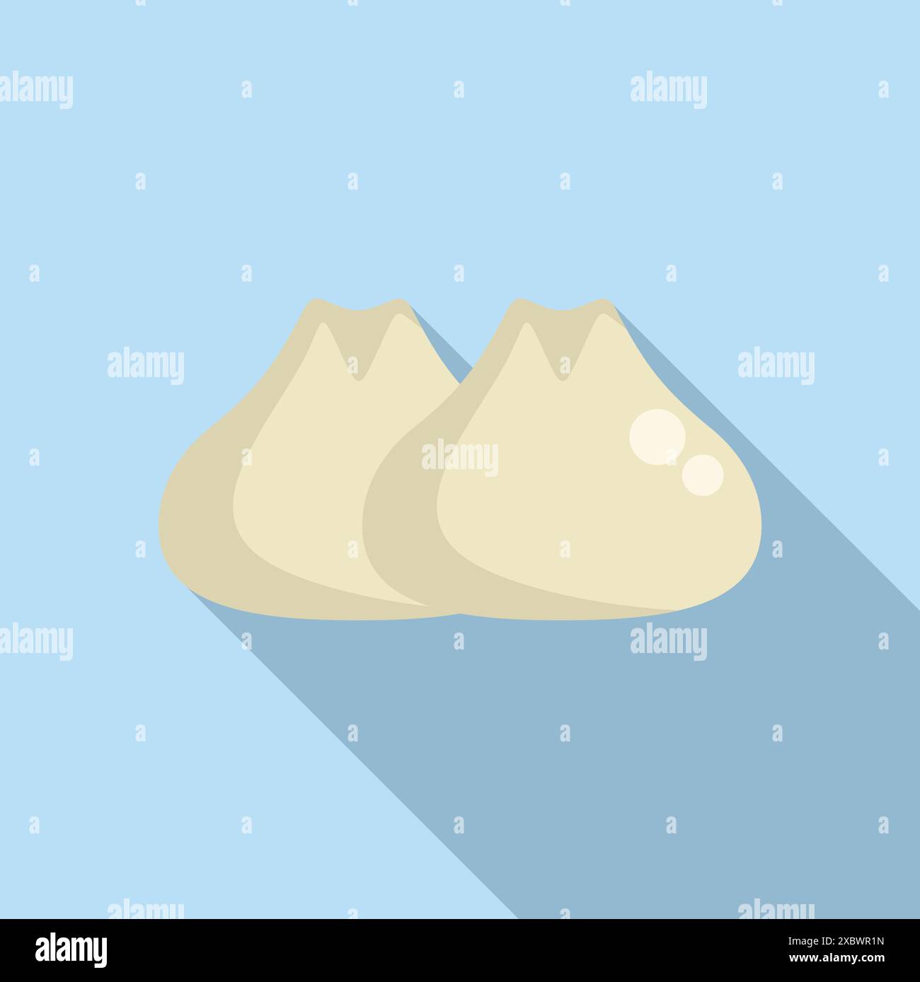 Two delicious baozi are casting a long shadow on a blue background ...
