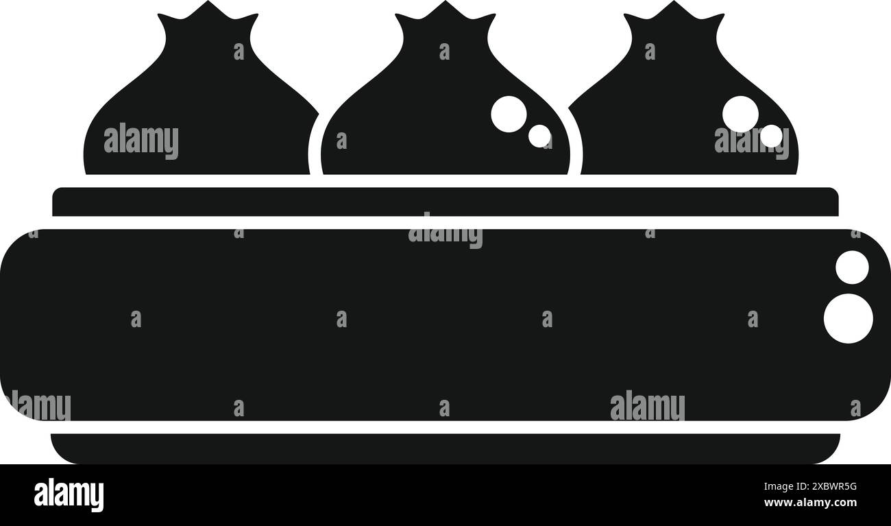 Simple silhouette style icon of a khinkali, a georgian dumpling, being cooked in a special pot Stock Vector