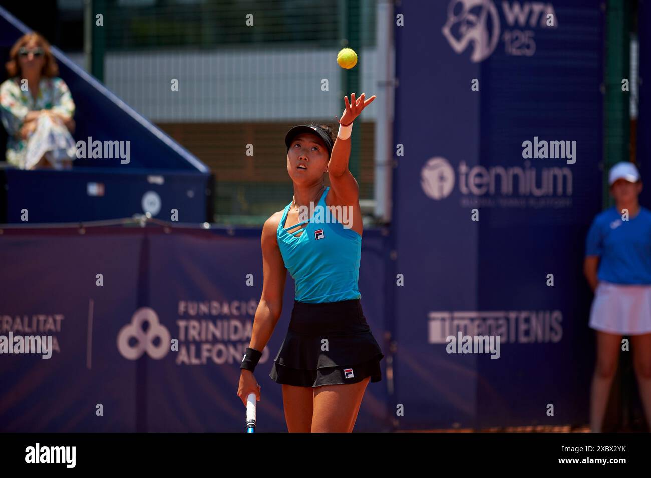 Ann Li from USA in action against Martina Trevisan from Italy during the BBVA Open Internacional of Valencia at Sporting Tennis Valencia. Ann Li from Stock Photo