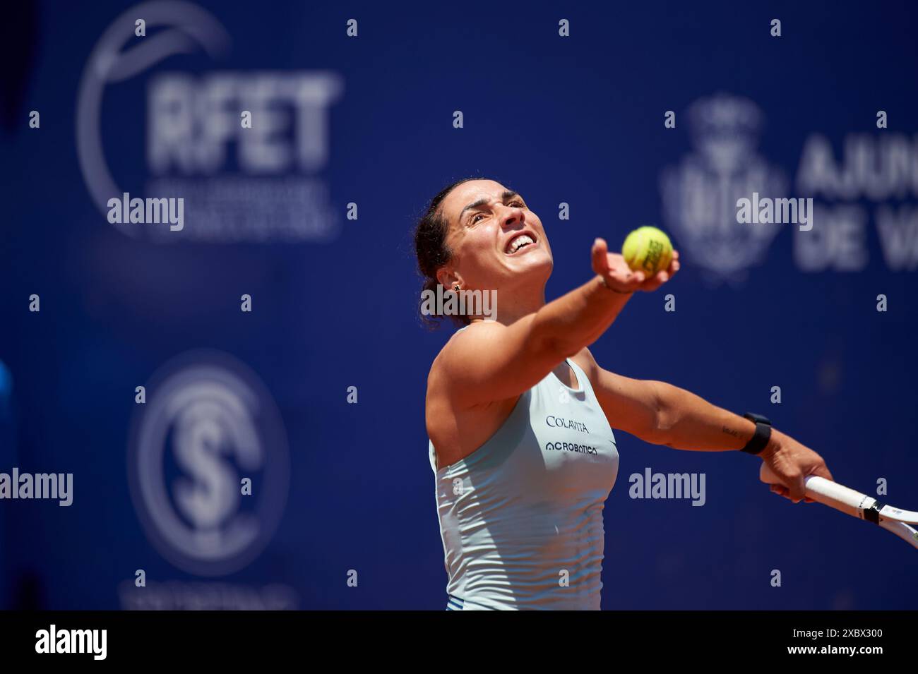 Martina Trevisan from Italy in action against Ann Li from USA during the BBVA Open Internacional of Valencia at Sporting Tennis Valencia. Ann Li from Stock Photo