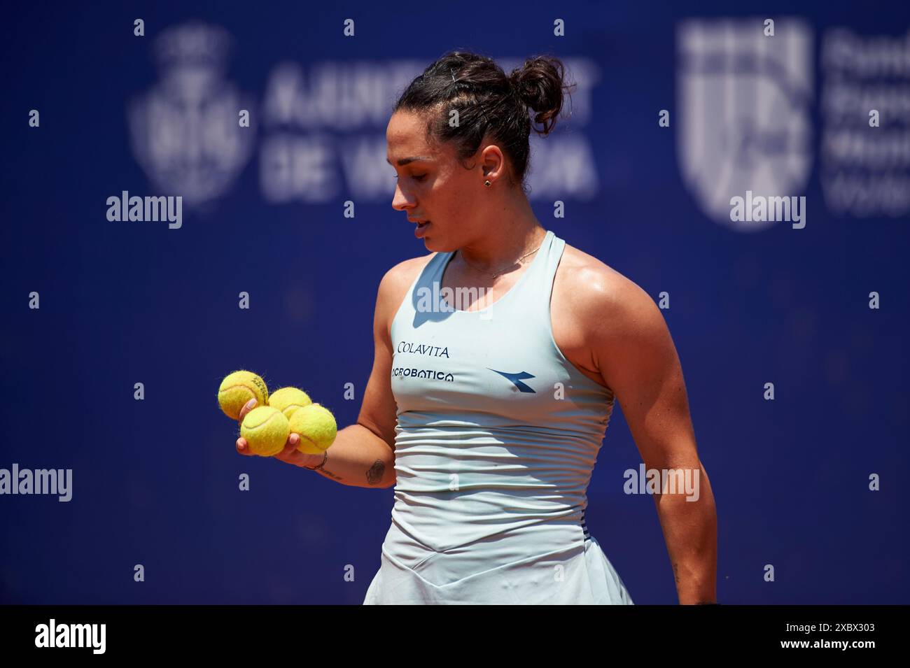Martina Trevisan from Italy in action against Ann Li from USA during the BBVA Open Internacional of Valencia at Sporting Tennis Valencia. Ann Li from Stock Photo