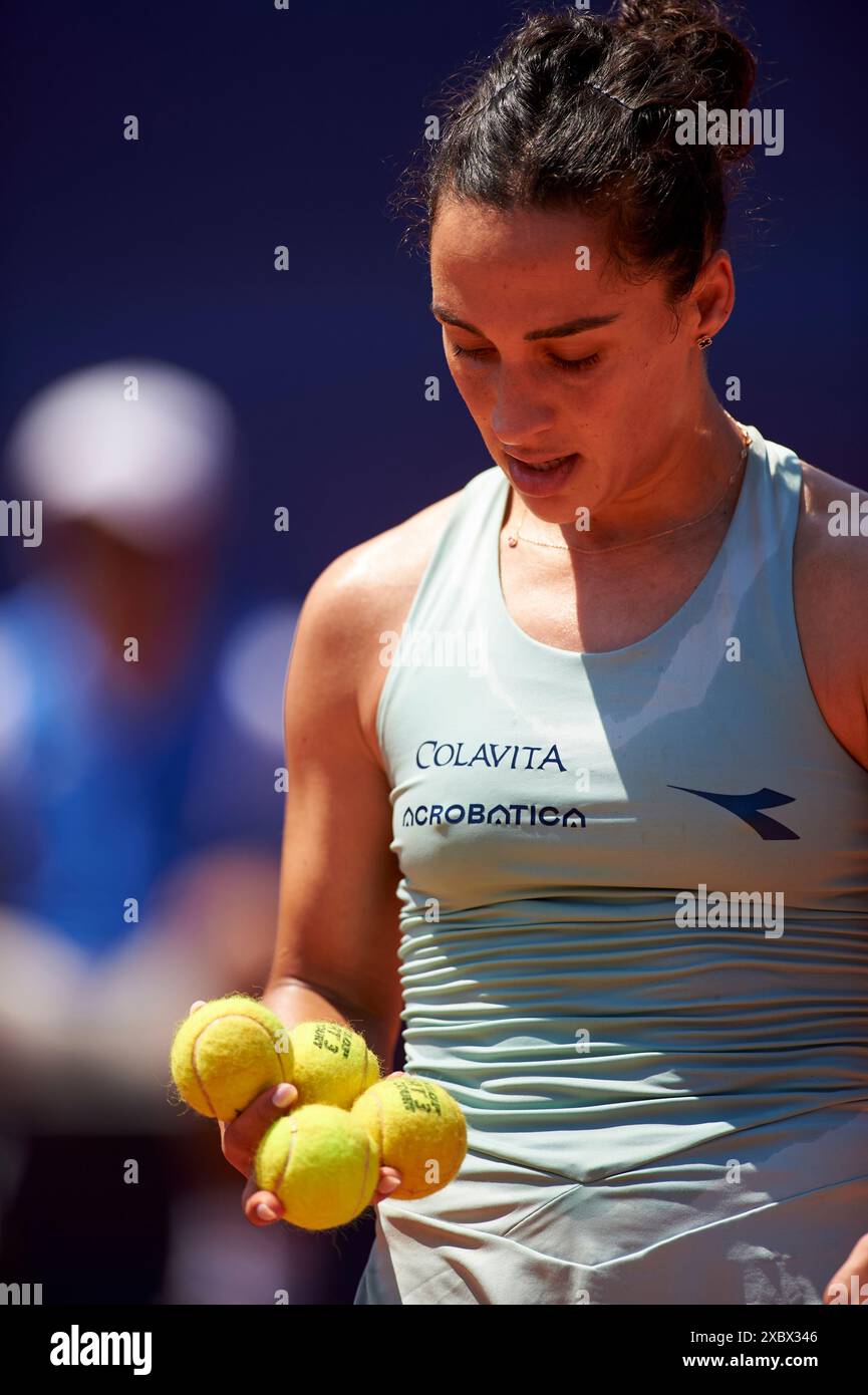 Martina Trevisan from Italy in action against Ann Li from USA during the BBVA Open Internacional of Valencia at Sporting Tennis Valencia. Ann Li from Stock Photo