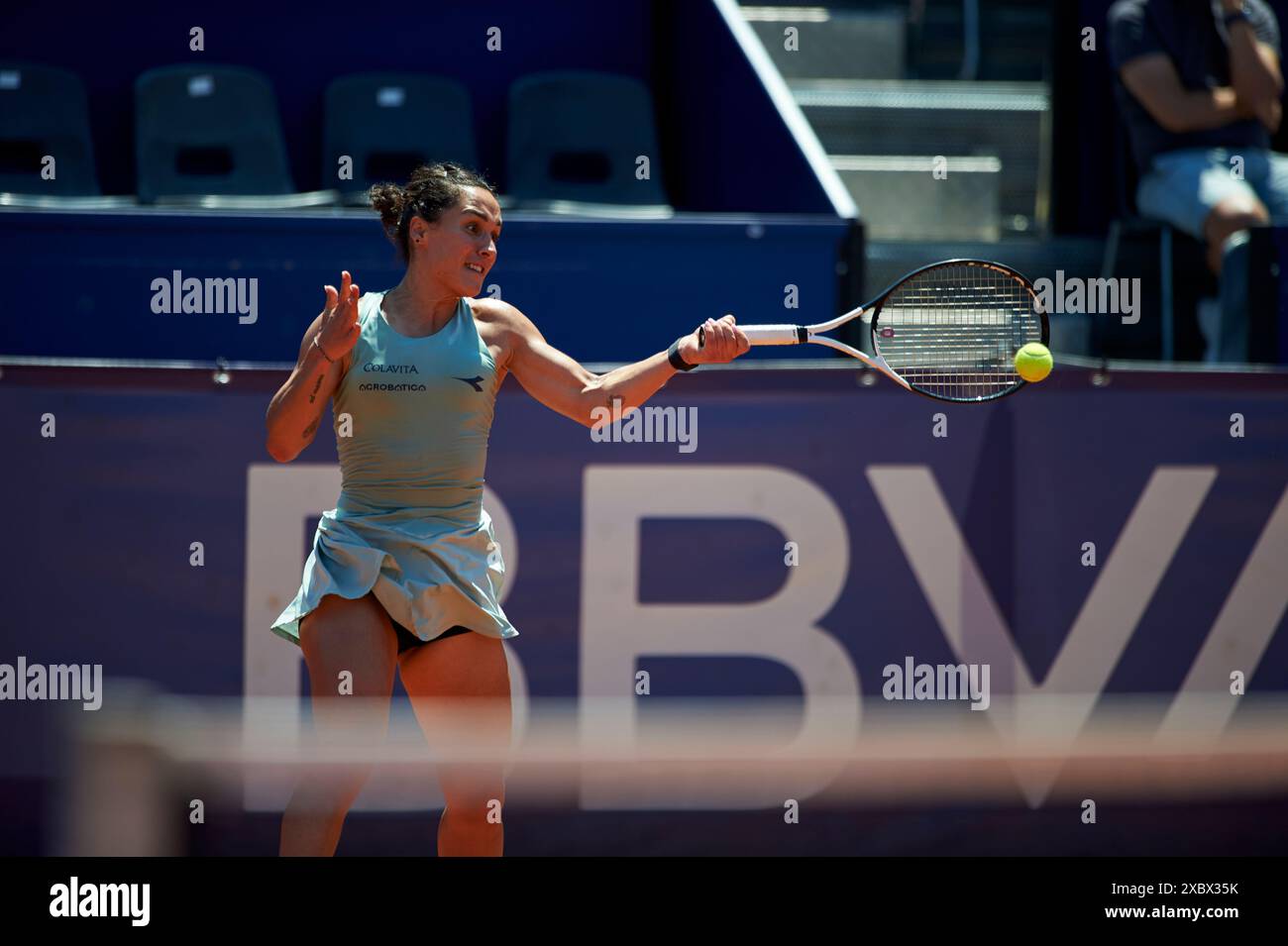Martina Trevisan from Italy in action against Ann Li from USA during the BBVA Open Internacional of Valencia at Sporting Tennis Valencia. Ann Li from Stock Photo