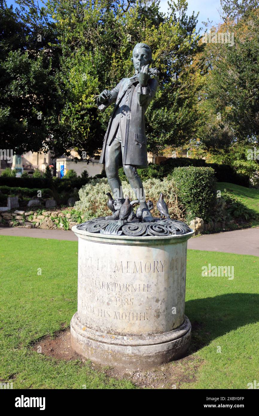 Young Mozart by sculptor David Backhouse, in the Parade Gardens, Bath, Somerset, England Stock Photo