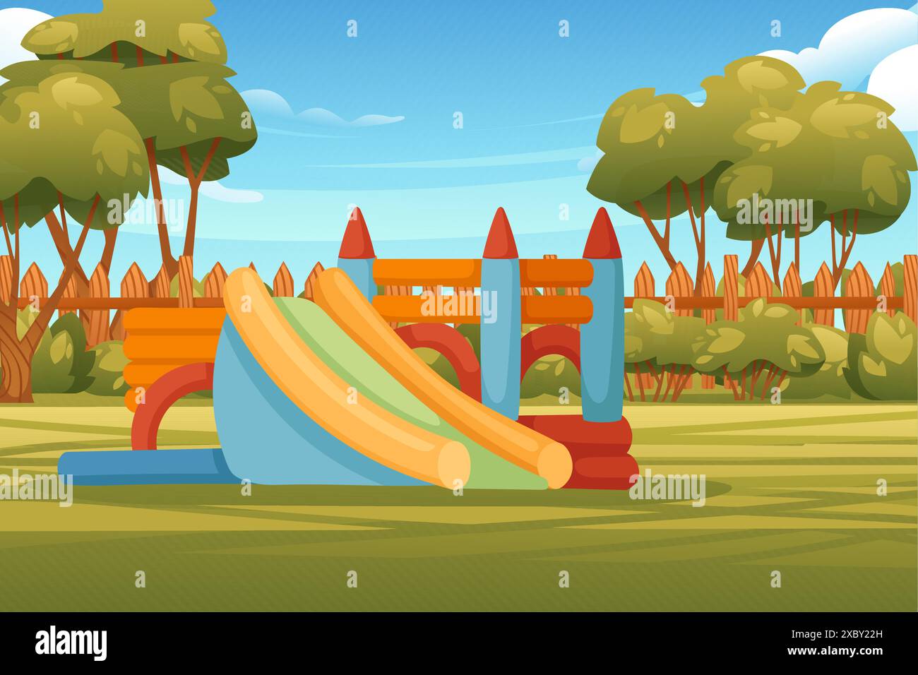 Playground park for kids with inflatable bouncy castle vector ...