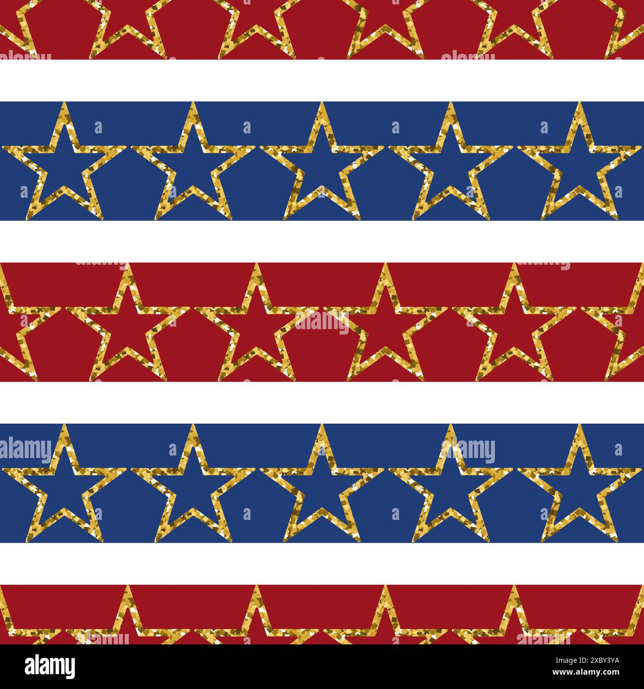 Seamless pattern with gold glitter textured stars on white, red and ...