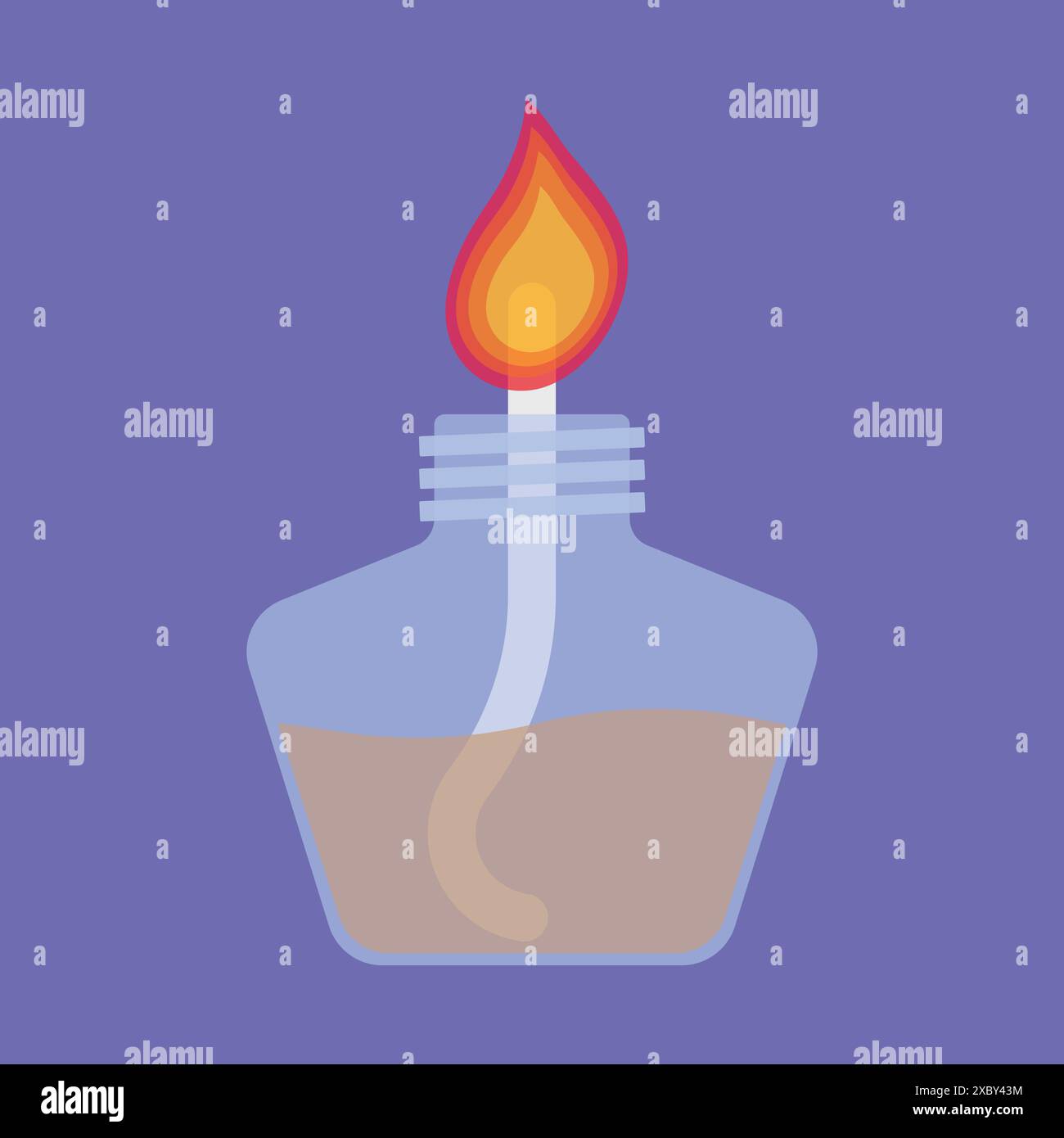Laboratory glass alcohol lamp burner with flame vector illustration