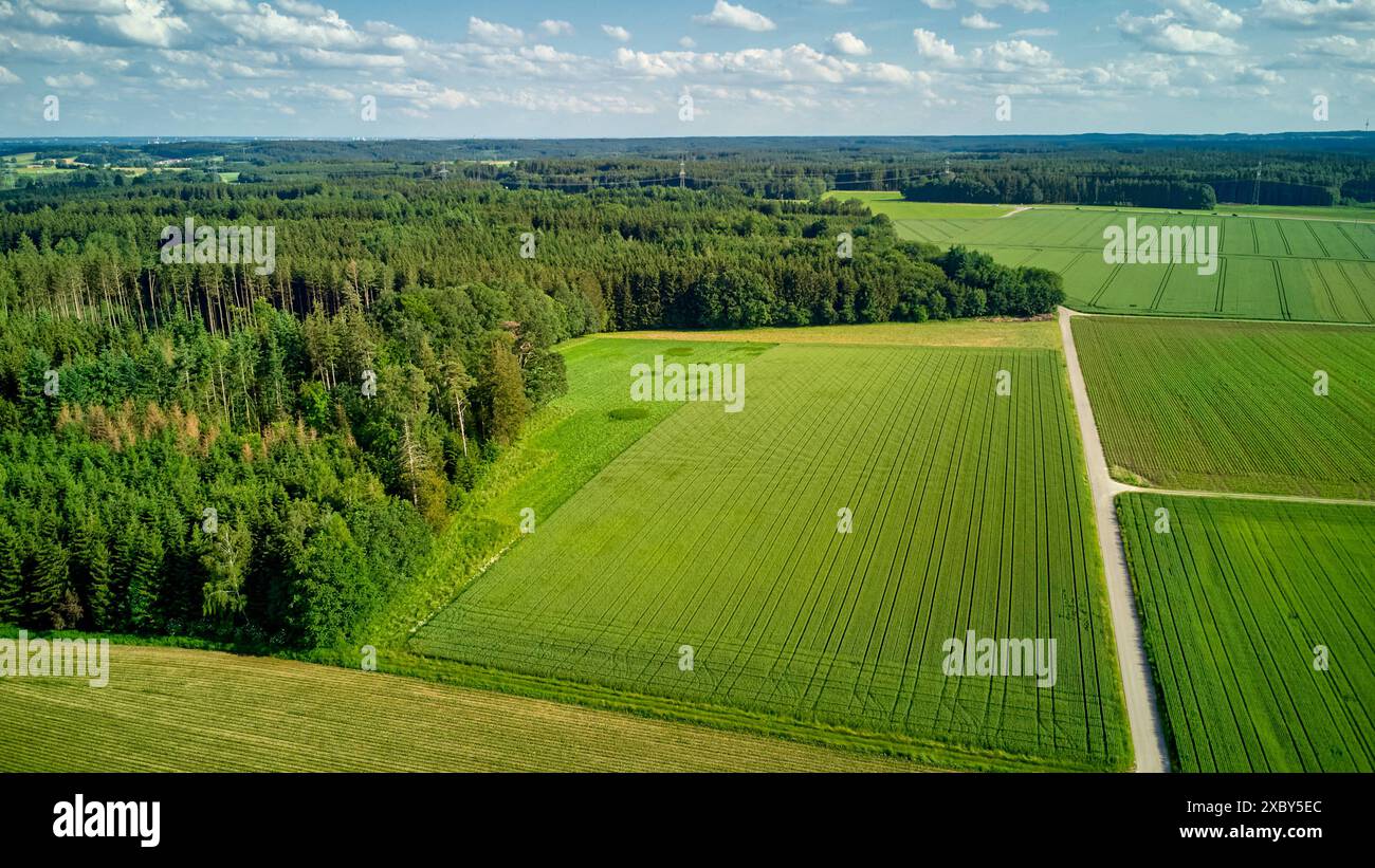 Bavaria, Germany - June 13, 2024: Aerial view of agricultural fields ...