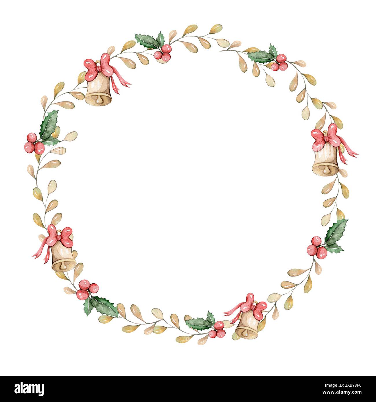 Watercolor frame with Christmas elements Stock Photo