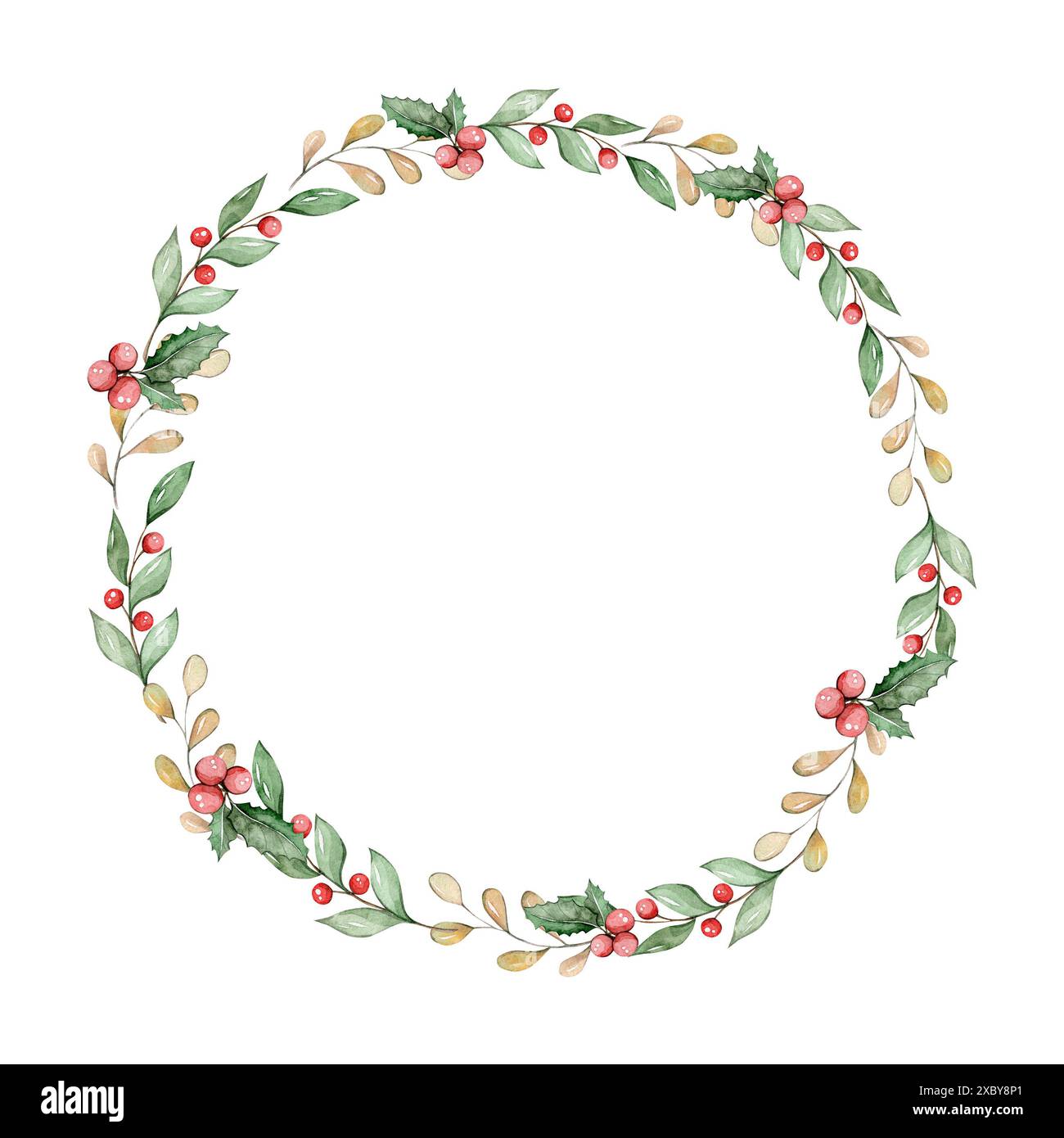 Watercolor frame with Christmas elements Stock Photo